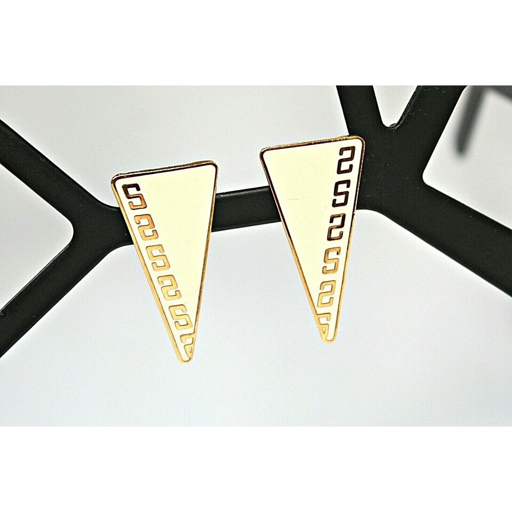 Vintage NEW SAMUEL HUANG Earrings Gold Filled Post Yellow Enamel Triangle ESTATE